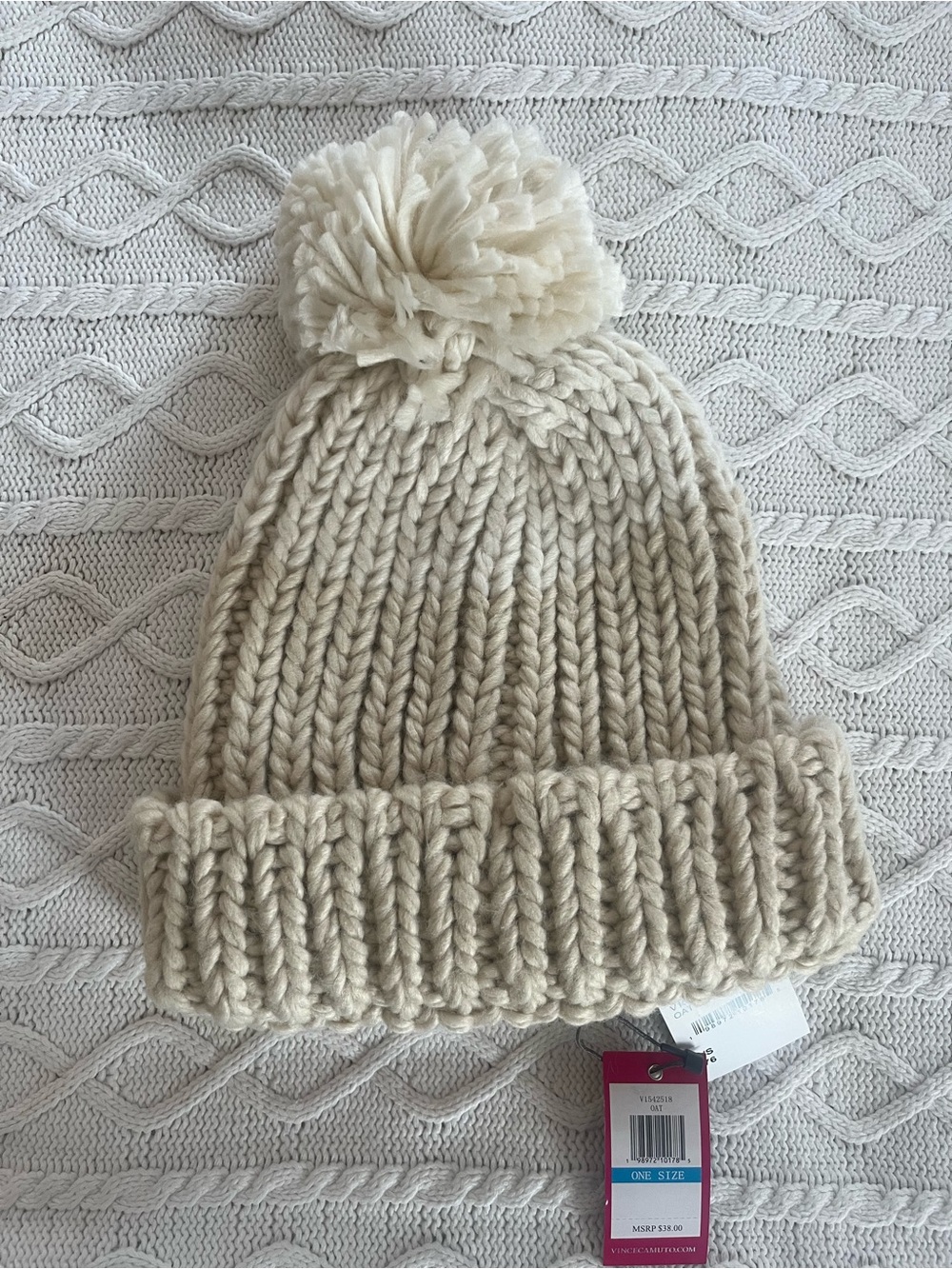 Vince Camuto Designer Cozy Ivory/Cream Acrylic Knit Beanie Toboggan OS